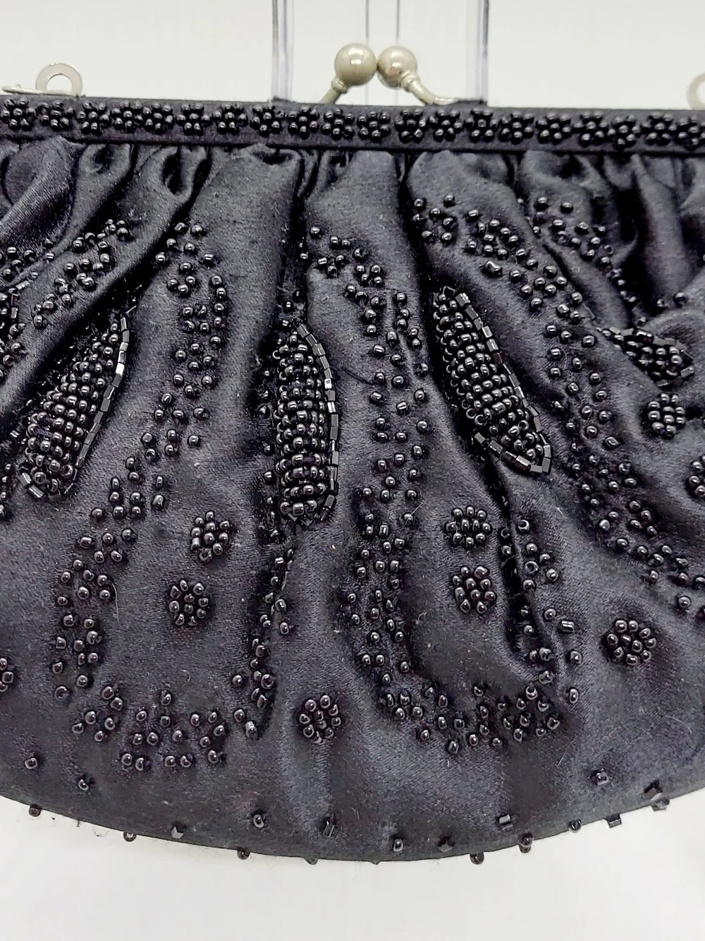 La Regale Black Satin Beaded Convertible Evening Clutch With Chain Strap